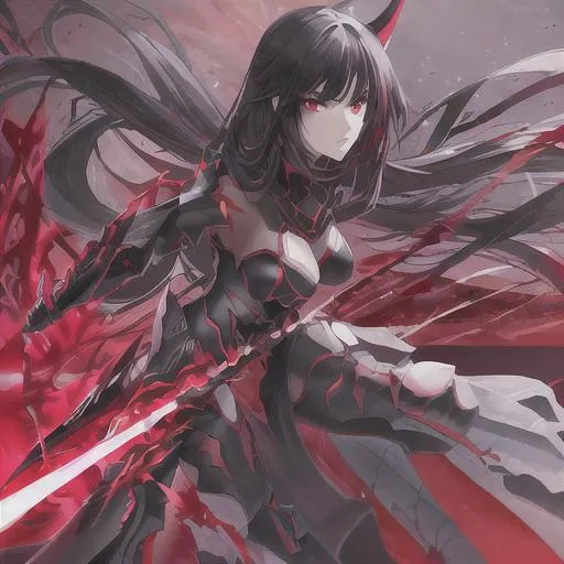 Prompt: Red_Eyes, Slim Fitting Gear, Black_Hair, Arothgorian Princess, Cool Energy, Cinematic View, All )e729(, Red Linings