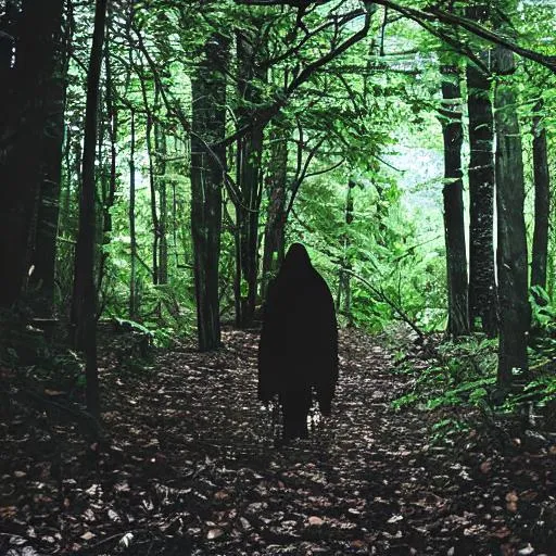 Prompt: scary person in the woods