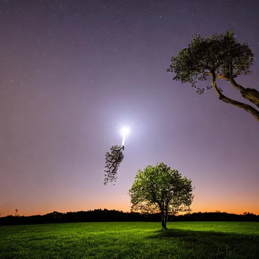 Prompt: Tree of light, icon, against briliant space, night sky, milkiway, one tree, lonely tree on a meddow, ((electric tree)), long exposure, iso 100, hd-hq, 8k, (night),