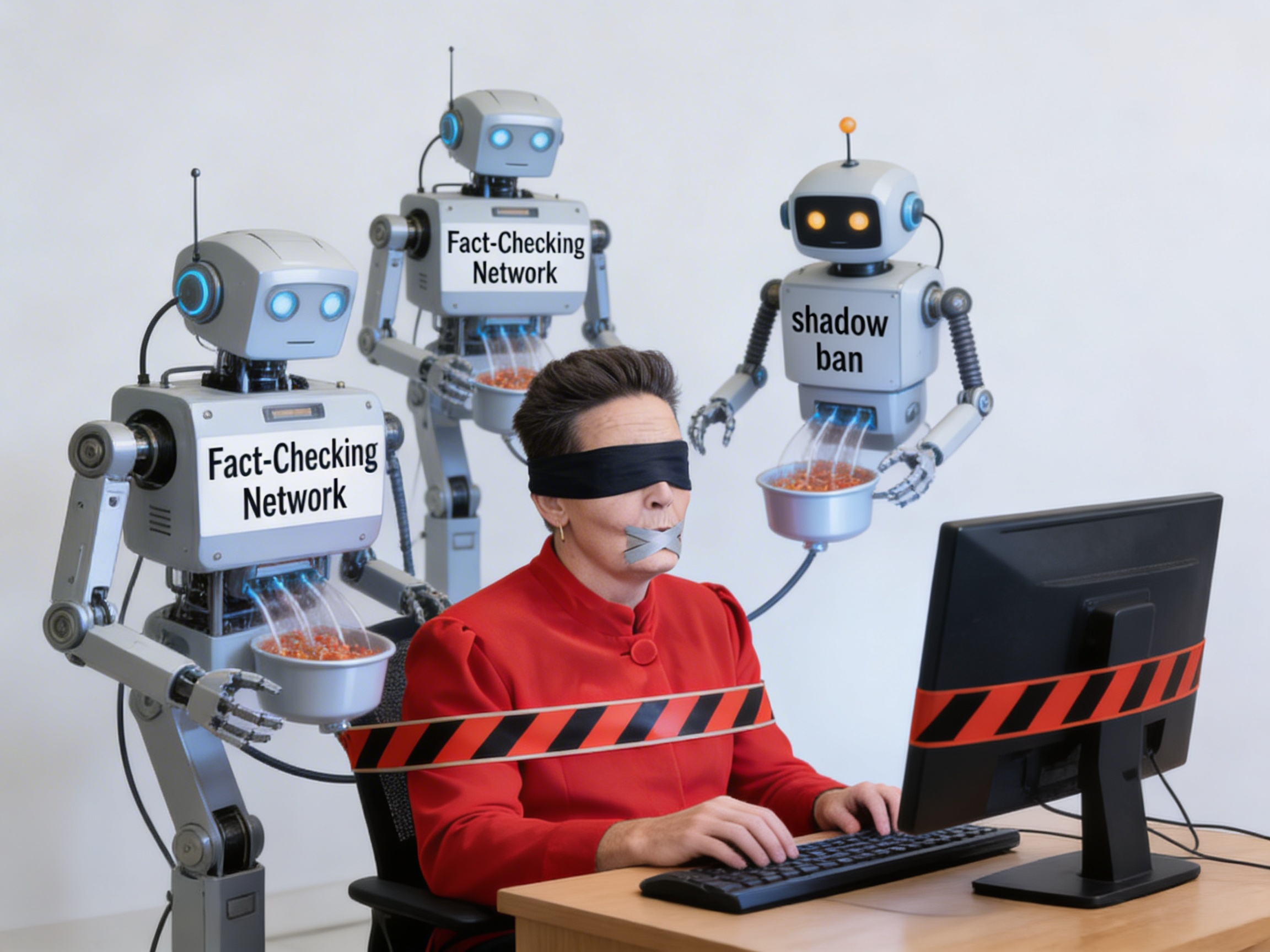 A man sitting by his computer is censored by both A...