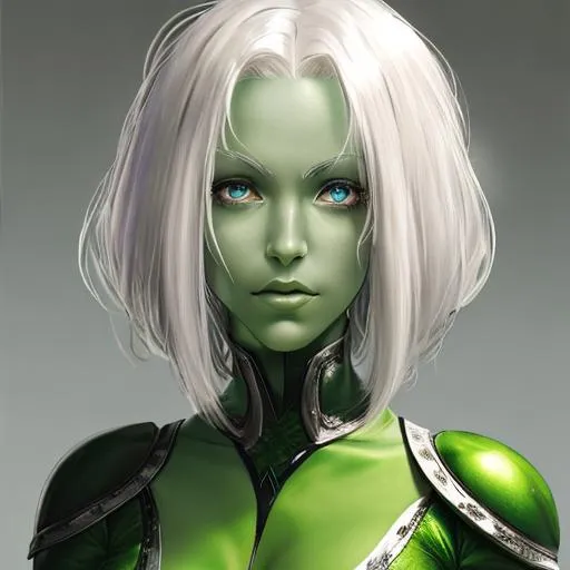 A Green Skinned Woman White Hair Closeup Openart 