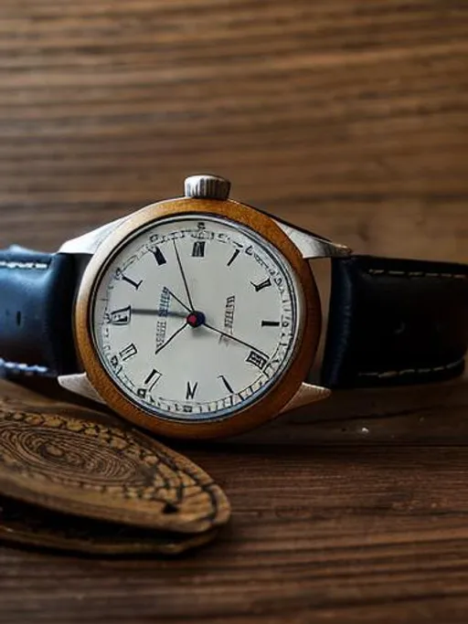 Prompt: Old swiss watch on a wooden table.