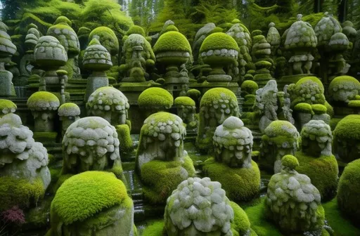 Prompt: moss covered statues, widescreen, 16:9, 8k, front, full body, Epic action pose, epic Instagram, solar, psychedelic, fog, dusk, Twilight, hyperdetailed, intricately detailed, hyper-realistic, fantastical, intricate detail, WIDESCREEN, complementary colors, concept art, masterpiece, NEON oil painting, heavy strokes, splash arts, Wide Angle, Perspective, Double-Exposure, Light, NEON Background, Ultra-HD, Super-Resolution, Massive Scale, Perfectionism, Soft Lighting, Ray Tracing Global Illumination, Translucidluminescence, Crystalline, Lumen Reflections, in a symbolic and meaningful style, symmetrical, high quality, high detail, masterpiece, intricate facial detail, intricate quality, intricate eye detail, highly detailed, highly detailed face, Very detailed, high resolution