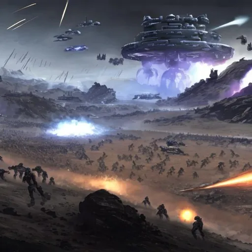 Prompt: a massive war with millions of soldiers in the universe of HALO 