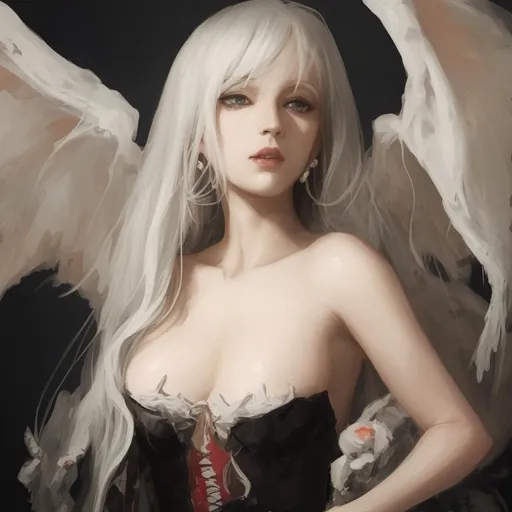 Prompt: {{{{highest quality concept art masterpiece full body view}}}}, {{sexy}}, {{huge breast}} {{long white hair}} {{blood dripping on her lips licking}} {{fire and ice huge vampire wings}}


portrait, Insanely detailed photograph of an elaborate and enigmatic " queen of the Vampire ", realistic, cinematic, intricate and hyperdetailed, fantasy art, album cover art, frozen Castle in the arctic  , 3D soft lighting, features, dark castle

















