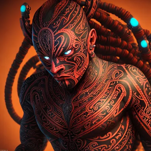 Prompt: humanity reaching the next level, maori tattoo, intricate details, hyper realistic, octane render, very colorful, vibrant, cinematic, amazing details, centered, perfect composition
