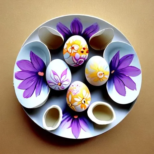 Prompt: Intensified flowers painted onto egg shells