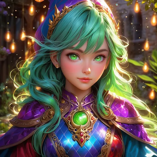 Prompt: Full body, oil painting, D&D fantasy, tanned-skinned-gnome girl, tanned-skinned-female, ((tiny short petite body)), ((beautiful detailed face and glowing anime green eyes)), very cute, determined look, short bright purple hair, long pixie cut, pointed ears, looking at the viewer, Wizard wearing intricate red and blue wizard dress casting a water spell, intricate hyper detailed hair, intricate hyper detailed eyelashes, intricate hyper detailed shining pupils #3238, UHD, hd , 8k eyes, detailed face, big anime dreamy eyes, 8k eyes, intricate details, insanely detailed, masterpiece, cinematic lighting, 8k, complementary colors, golden ratio, octane render, volumetric lighting, unreal 5, artwork, concept art, cover, top model, light on hair colorful glamourous hyperdetailed medieval tavern background, intricate hyperdetailed breathtaking colorful glamorous scenic view landscape, ultra-fine details, hyper-focused, deep colors, dramatic lighting, ambient lighting god rays | by sakimi chan, artgerm, wlop, pixiv, tumblr, instagram, deviantart