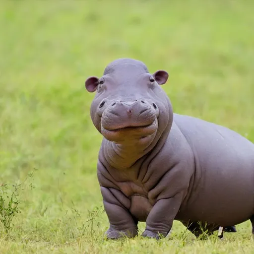 Prompt: cute baby hippo in the savanna