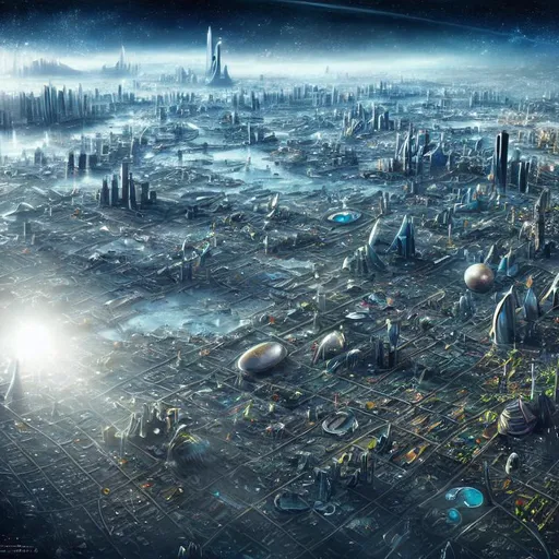 Prompt: space city,  masterpiece, 8k, hyper-realistic, future city, alien world, advanced technology, paradise, utopia, perfect society.