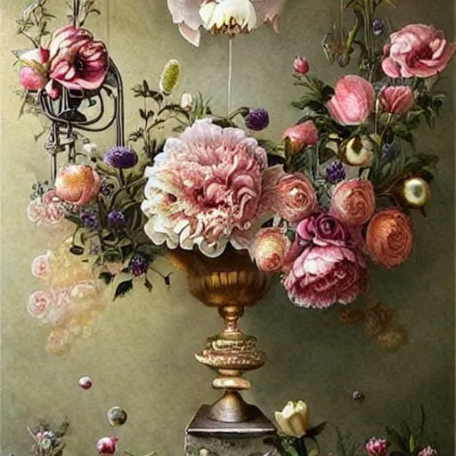 realistic painted still life beautiful flowers by am... | OpenArt