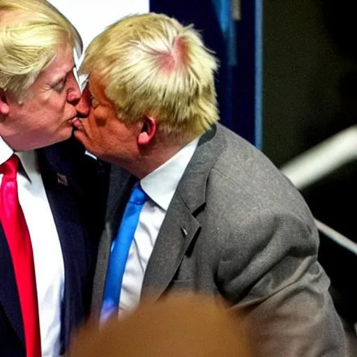 Prompt: boris johnson kissing donald trump
