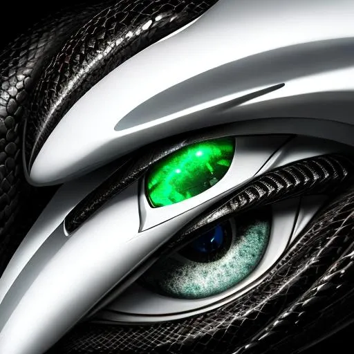 Prompt: two giant serpents, white with emeralds for eyes, black with rubys for eyes