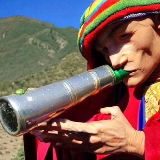 Prompt: piccolo using a tibetan water pipe