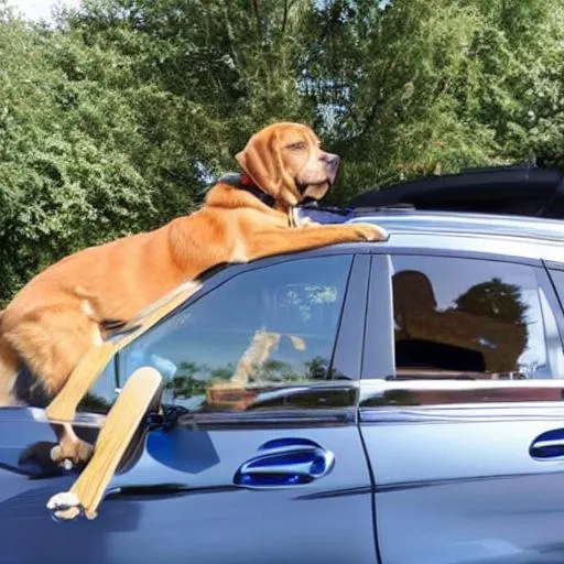 Prompt: the dog is driving a Mercedes