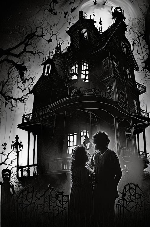 a couple in a haunted house