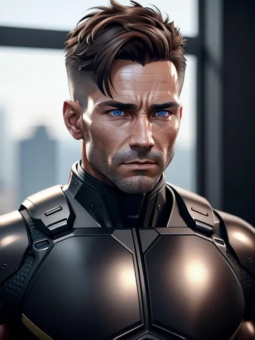 Prompt: perfect composition, {40 year old}, lean {average british soldier man}, wearing {powered exokeleton}, {short brown hair}, extra masculine, peak fitness, asymmetric scars, determined expression, 8k eyes, detailed face, wlop, stanley artgerm lau, artstation, hd, octane render, hyperrealism intricate details, 8k, cinematic volumetric light, proportional, art trending on artstation, sharp focus, studio photo, intricate details, highly detailed, intricate artwork masterpiece, ominous, intricate, epic, trending on artstation, highly detailed, vibrant, production cinematic character render, ultra high quality model, 