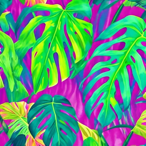 Prompt: Monstera in the style of Lisa frank