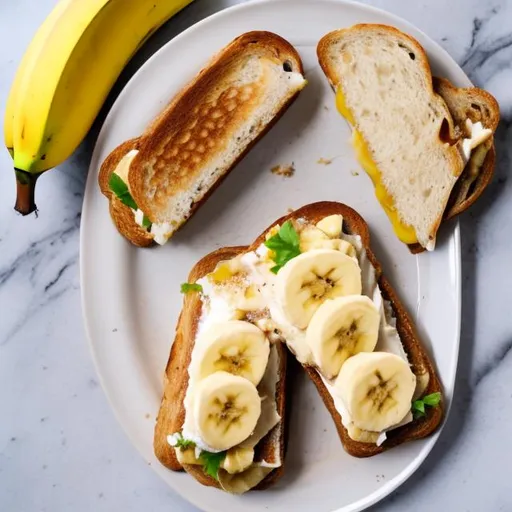 Prompt: banana cheese sandwich on toast