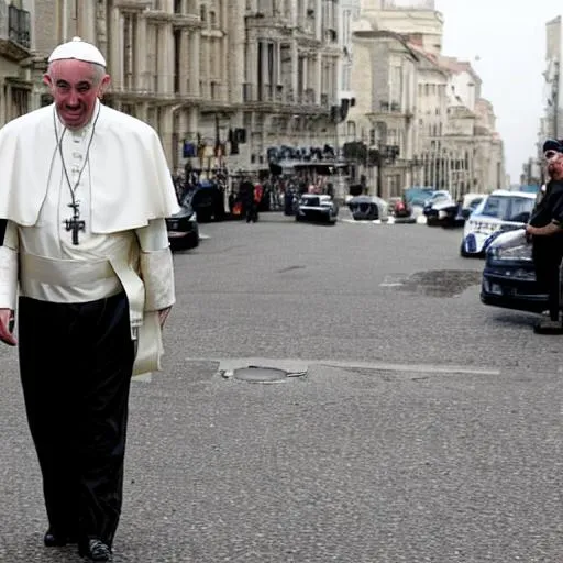 Prompt: the pope running for police 