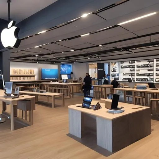 Prompt: Apple authorized reseller store with a coffee shop ambiance