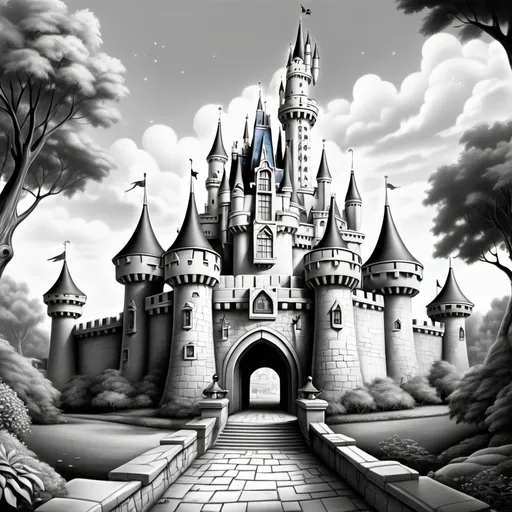 Prompt: Imagem para colorir de castelo da Disney