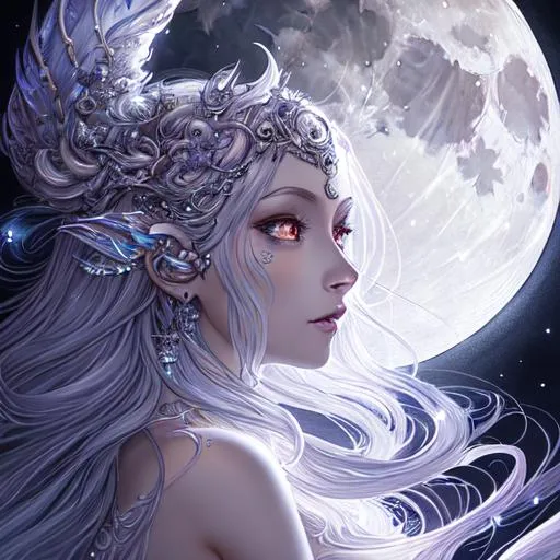 Beautiful moon goddess covered in nightly glow with... | OpenArt