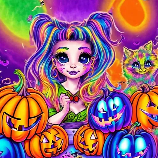 Prompt: Halloween  in the style of Lisa frank