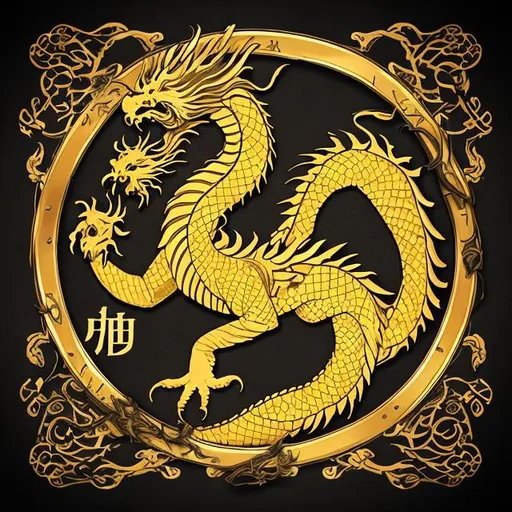 Prompt: a banner that has a beautiful golden western dragon and a silver background and a black border