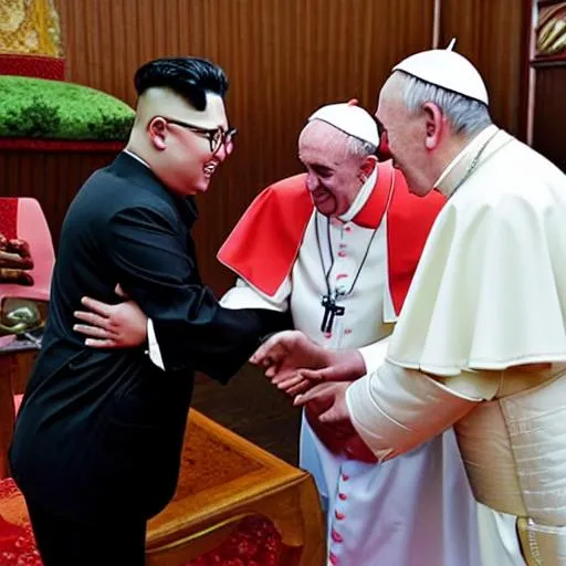 Prompt: kim jong kisses the pope