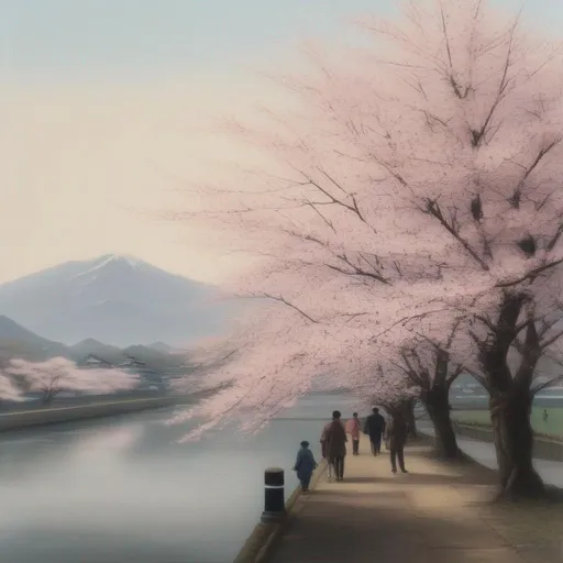 Prompt: cherry blossom tree in the distance