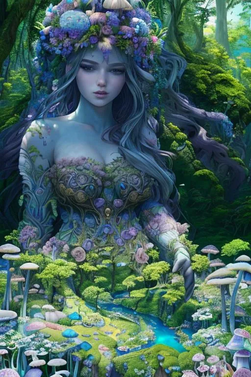 Prompt: : a beautiful, giantess, colossal goddess, landscape, detailed, floral, fantasy, landscape, floral, mushrooms, soft, pretty visuals, aestheticfull body and face focus, intricate details, exceptional detail, fantasy, ethereal lighting, hyper sharp, sharp focus, photorealistic portrait, detailed face, highly detailed, realistic, hyper realistic, colorful, unreal engine, Ultra realistic large chest, athletic body, Highly detailed photo realistic digital artwork. High definition. Face by Tom Bagshaw and art by Sakimichan, Android Jones" and tom bagshaw, Biggals, beautiful face, beautiful body, beautiful eyes, beautiful hair, smooth textures,is a digital painting with vibrant colors and exceptional detail, created using 3DS Max, AppGameKit, and Behance HD.

--aspect 5:4
--chaos 50
--quality 1
--seed 123456
--stop 100
--version 5.1
--stylize 500
--uplight
--iw 0.5


