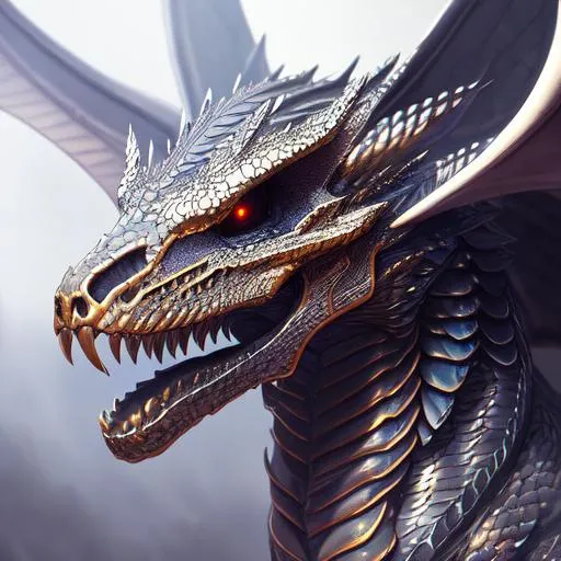 Prompt: Portrait of an skeleton dragon with iridescent black markings and a cute face, liminal space streets, perfect composition, hyperrealistic, super detailed, 8k, high quality, trending art, trending on artstation, sharp focus, studio photo, intricate details, highly detailed, by greg rutkowski, illustration, watercolor