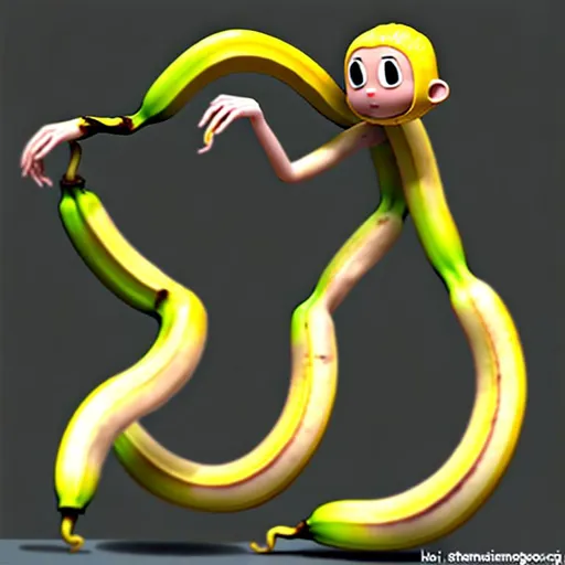 Prompt: Anime-esque banana with human-like limbs doing a dance