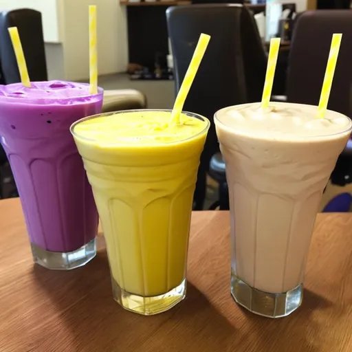 Prompt: Donatoinklinggamer Yellow Milkshake And purple grimace shake 
