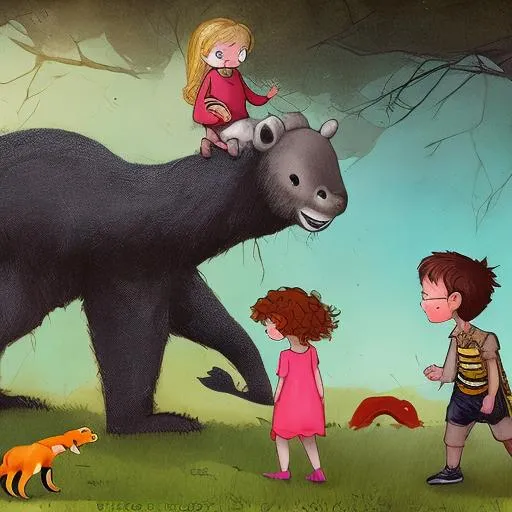 Children's Book, Boy and Girl surrounded by animals,... OpenArt