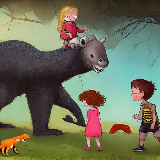 Children's Book, Boy and Girl surrounded by animals,... | OpenArt