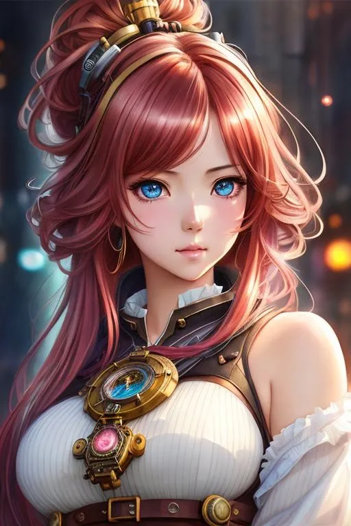 Prompt: 1 girl, hyper realistic watercolor masterpiece, 

steampunk, beautiful, pretty, kawaii anime girl,guns

hyperrealistic watercolor masterpiece, smooth soft skin, big dreamy eyes, beautiful fluffy volume hair, symmetrical, anime wide eyes, soft lighting, detailed face, wlop, rossdraws, concept art, digital painting, looking into camera,red hair

hyper realistic masterpiece, highly contrast water color pastel mix, sharp focus, digital painting, pastel mix art, digital art, clean art, professional, contrast color, contrast, colorful, rich deep color, studio lighting, dynamic light, deliberate, concept art, highly contrast light, strong back light, hyper detailed, super detailed, render, CGI winning award, hyper realistic, ultra realistic, UHD, HDR, 64K, RPG, inspired by wlop, UHD render, HDR render
