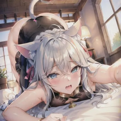 Prompt: man pushing {{dick}} into woman {{vagina}} from his eye view {{sex}} positions Cat Eyes cat Ears  cat girl  braided hair mediaeval  home