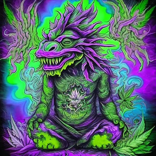 Prompt: psychadelic cannabis monster