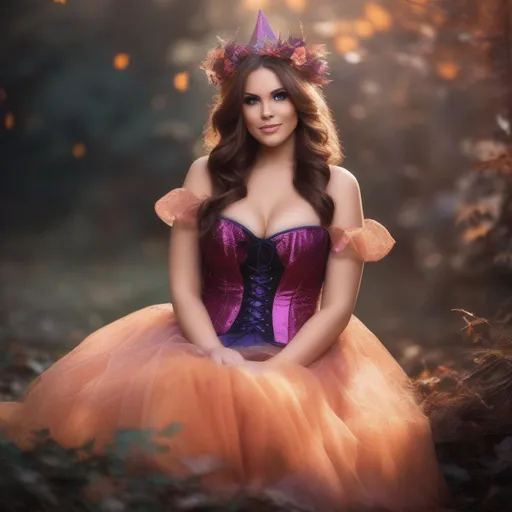 Prompt: Gorgeouse full body image of buxom woman in a fairy princess, witch outfit