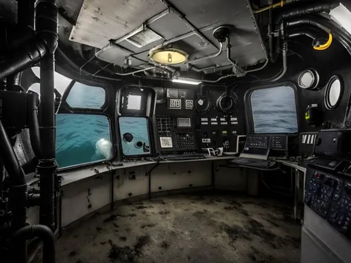 Prompt: Dark Government office on submarine