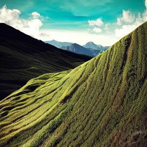 Prompt: flat gradient vibrant modern flowy mountains design, flat gradient overgrown landscape design simple, pinterest, love