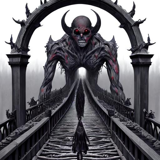 Demon Leaving Hell, Crossing Bridge Made Of Human Bo 