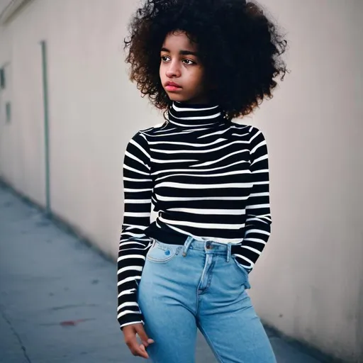 Black and white striped turtleneck outlet top