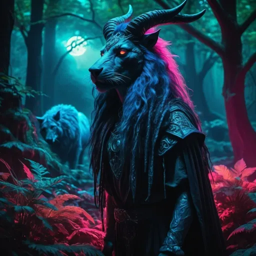 Prompt: (image inspired by the 1980s movie “Legend”), vibrant neon colors, dark fantasy aesthetic, ethereal and mystical atmosphere, dramatic lighting with deep shadows and glows, enchanted forest background, mythical and surreal elements, high detail on creatures and environment, 4K, ultra-detailed, cinematic quality, magical realism, nostalgic, capturing the essence of 1980s fantasy films, heroic and mystical ambiance.