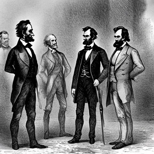 Prompt: Abraham Lincoln concedes the independence of the CSA to Jefferson Davis and Robert E. Lee