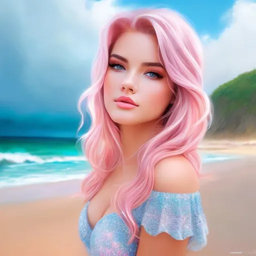 Prompt: Full body Portrait of {teenager love hd} with {pink} hair and with cute face, { In a beautiful seashore }, full body, perfect composition, hyperrealistic, super detailed, 8k, high quality, trending art , trending on artstation , sharp focus , Realistic background image of hd, intricate details, highly detailed.