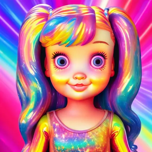 Prompt: Little girl doll in the style of Lisa frank