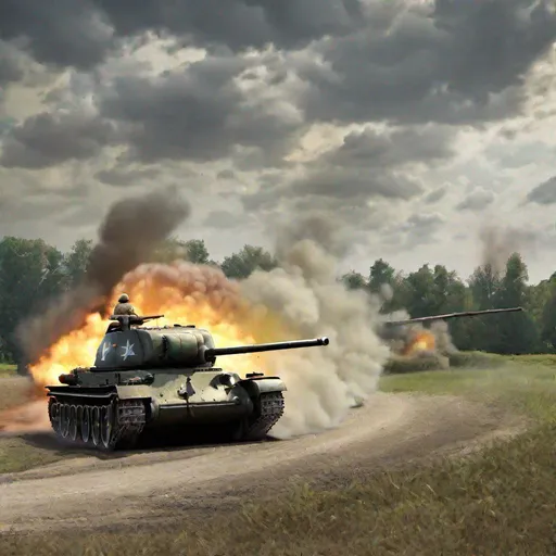 Prompt: t34 tank firing at the enemy tank 
 
